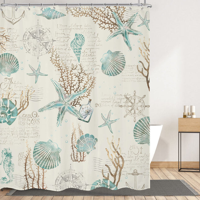 Starfish Seashell Shower Curtain Set Nautical Ocean Beach Bathroom Decor