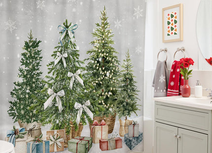 Mocsicka Watercolor Pine Tree Christmas Shower Curtain for Bathroom 71x71in