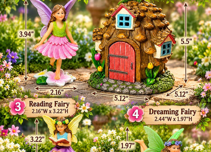 Fairy Garden Figurines & Pinecone House - 4-Piece Miniature Decorative Set