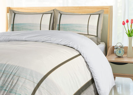 Ambesonne Beach Duvet Cover Set, Apartment Scenery Wavy Sea Ocean Coastal Home Design Arwork, Decorative 3 Piece Bedding Set with 2 Pillow Shams, Queen Size, White Pale Blue