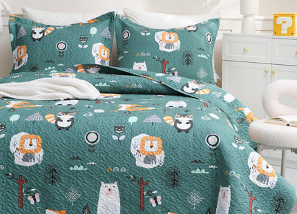 JSD Green Forest Animal Kids Quilt Set Twin Size