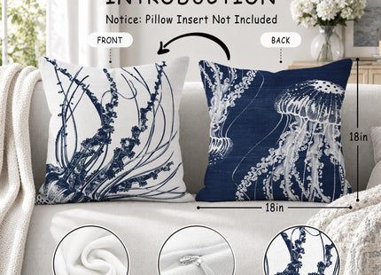 HIWX Navy Blue Coastal Beach Jellyfish Pillow Covers 18x18, Coastal Home Room Decor, Ocean Beachy Jellyfish Decorative Pillow Covers for Couch Bed Home Bedroom Living Room Decor 1 Pack