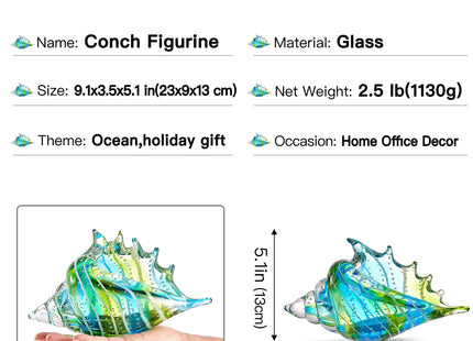 EUSTUMA Hand Blown Glass Conch Figurines Ornament,Sea Animal Ornament for Home Decor,Sea Animals Collection for Birthday Gift,Glass Seashell (Conch 1)