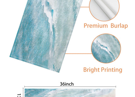 Coastal Table Runner Beach Coffee Table Runner Linen Farmhouse Dress Scarves Teal Blue Tablerunner for Kitchen Dinner Ocean Nautical Decor (13" x 36", Coastal)