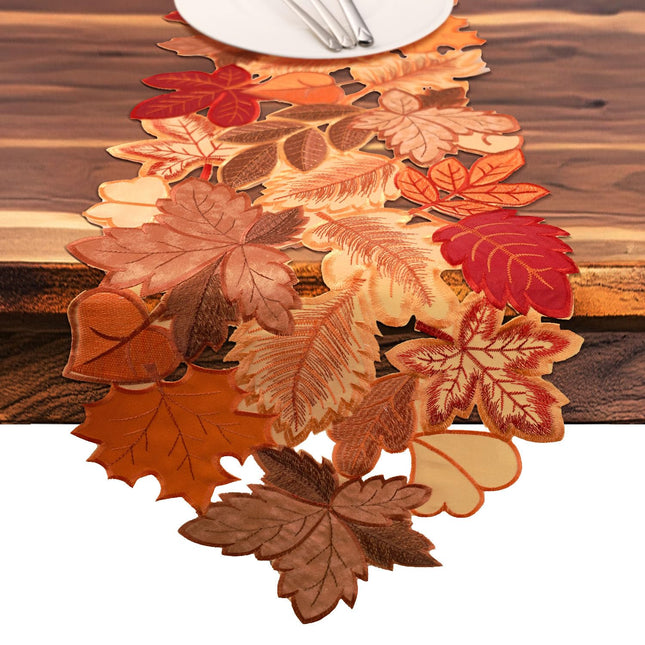 Fall Table Runner 72 Inches Long Autumn Maple Leaf Embroidered Runner