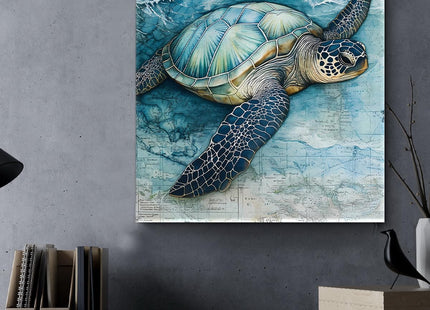 Coastal Sea Turtle Decor Ocean Nautical Canvas Wall Art Print Framed