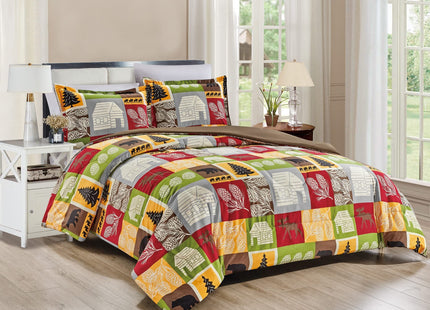 Chezmoi Collection 3-Piece Wilderness Forest Wildlife Moose Bear Microfiber Printed Comforter Set, King Size