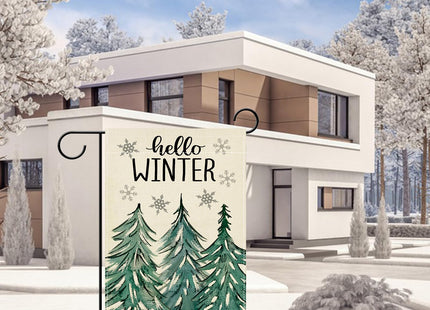 Artofy Hello Winter Pine Tree Small Decorative Garden Flag