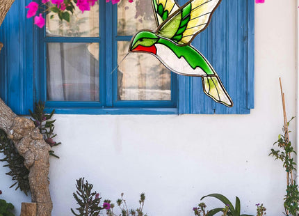 Hummingbird Stained Glass Suncatcher, Ruby-Throated Window Hanging