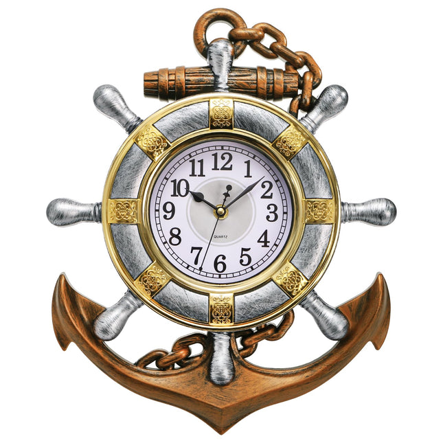 Hacaroa Anchor Wall Clock 12"x15", Plastic Nautical Clock Silent Non-Ticking Movement, Decorative Ship Wheel Clocks for Nautical Theme Kitchen, Bathroom, Beachfront Home Decor, Retro Style