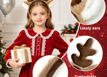 Dolkoic 2Pack Reindeer Antlers Headband Deer Antlers Fluffy Animal Ears Headband Party Cosplay Deer Costume for Christmas Halloween