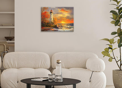 Lighthouse Wall Art, Coastal Nautical Lighthouse Pictures Wall Decor, Ocean Sunset Seagull Canvas Prints Paintings,Framed Artwork For Bathroom Living Room Office Bedroom Kitchen Dining room16 x12