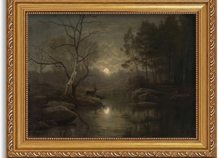 Gold Framed Forest Deer Wall Art Wildlife Landscape Canvas Print 12x16inch