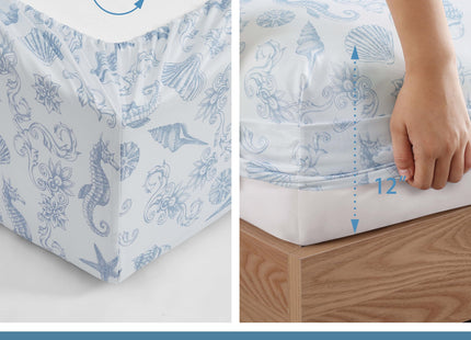 Caribbean Joe King Coastal Print Microfiber Sheet Set, Coastal Brocade