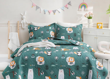 JSD Green Forest Animal Kids Quilt Set Twin Size