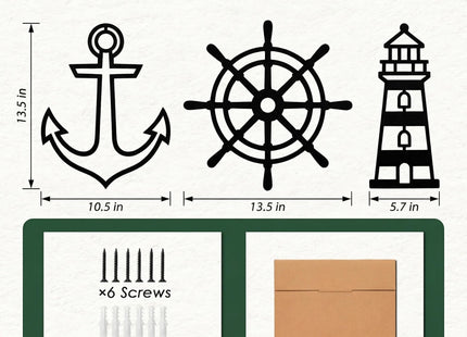 Sanwarm Wall Decor, 3 Pieces, Black Metal, for Home Nautical Coastal