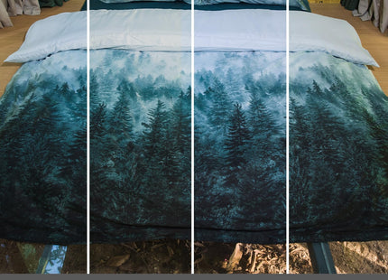 MILDLY 100% Long Staple Cotton Forest Duvet Cover Set Green Gradient Trees Mountains Pattern Comforter Cover Set