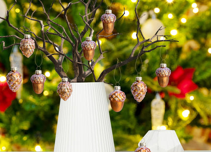 12 Pcs Pine Cone Glass Ornaments - Christmas & Fall Hanging Pinecone Decor