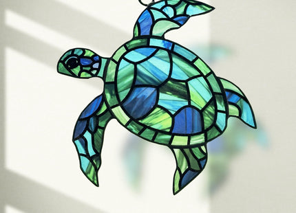 Sea Turtle Suncatcher Decor, Sea Turtles Stained Glass Window Hanging for Turtle Lovers, Wall Decor for Indoor Outdoor.