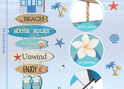 Kigley Beach Theme Wooden Wall Decor Summer Coastal Ocean Hanging Decor for Living Room, Bedroom, Bathroom Flip Flop Wood Sign with Starfish, Seashell, Coastal Wall Art for Home Office 25.2 x 9.4 Inch