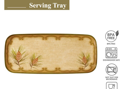 UP Woodland Pinecone Melamine Serving Tray, 15 x 6.5 Inch Rectangular Serving Platter, BPA Free Food Tray for Party Entertaining