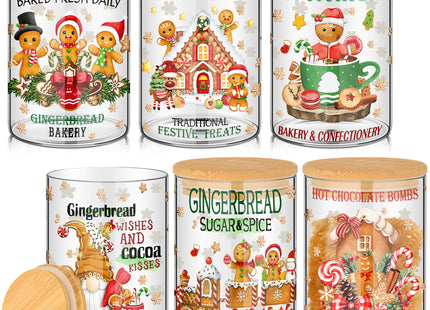 6 Pcs Christmas Gingerbread Glass Storage Jar with Airtight Bamboo Lid