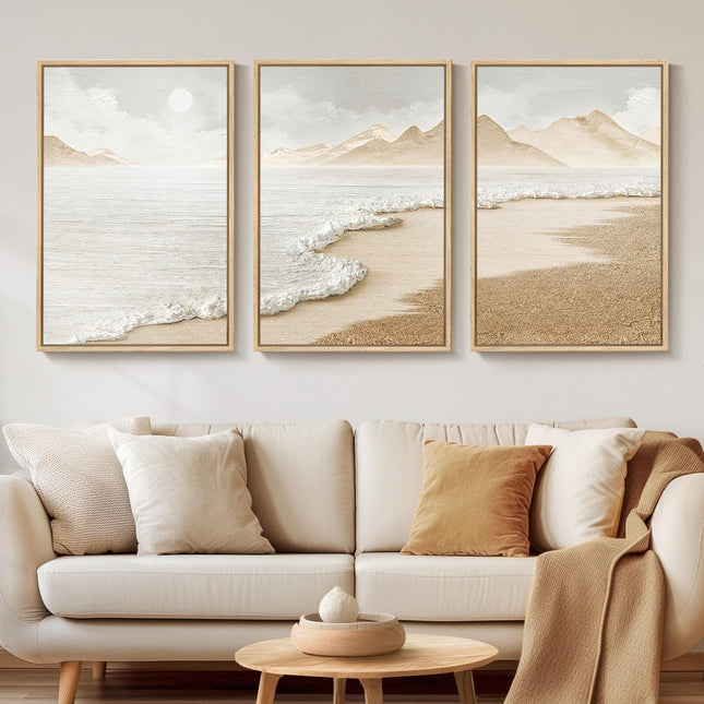 Framed Boho Beach Coastal Wall Art, 3 Piece Ocean Wall Decor, 16x24 Inch