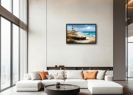 Glocmna Large Ocean Lighthouse Wall Art for Living Room Beach Coastal Scenery Wall Decor summer nautical Seascape Canvas Pictures Painting Print Framed Artwork Decorations for Bedroom Home Gifts 24"x36"