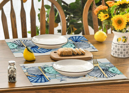 Sea Shell Starfish Beach Placemats Set of 4, 12x18 Inch Seasonal Spring Ocean Coastal Washable Linen Nautical Table Mats for Party Kitchen Dining Decoration