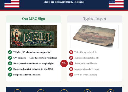 Maine State of Mind Folksy Barnwood Metal Sign — State Pride Wall Decor