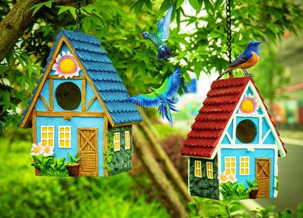 Garden Bird House for Outside Clearance Hanging Outdoors Country Cute Birdhouses for Wren Finchs Chickadee Hummingbird Tree Swallow Cage Kids Nature Lover Bluebird House(Red)