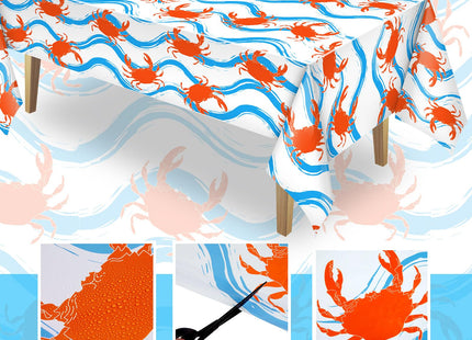 Juexica 4 Pcs Crab Tablecloth 54x108 Inch Plastic Party,Blue Waves Style