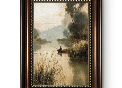 VIYYIEA Vintage Landscape Framed Wall Art, River Fishing Scene, 16x12