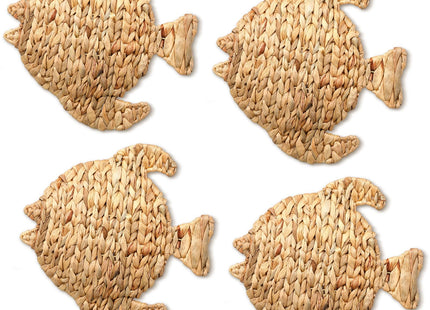 Wesiti 4 Pcs Wicker Fish Wall Decor 12.6 Inch Coastal Fish Hanging Sea Decors Handmade Wicker Beach Ocean Theme Ornaments Coastal Nautical Sculpture for Boho Bathroom Indoor Outdoor Table Wall Art