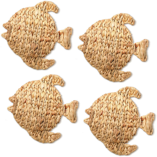 Wesiti 4 Pcs Wicker Fish Wall Decor 12.6 Inch Coastal Fish Hanging Sea Decors Handmade Wicker Beach Ocean Theme Ornaments Coastal Nautical Sculpture for Boho Bathroom Indoor Outdoor Table Wall Art