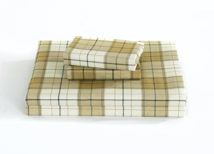 Chezmoi Collection 4-Piece Lodge Plaid Sheet Set Full Size - Tan Beige Blue Plaid Stripe Printed Brushed Microfiber Lightweight Breathable Deep Pocket Bed Sheets