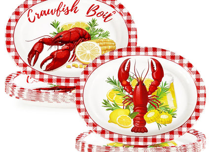 Greencian 50Pcs Crawfish Boil Large Oval Paper Plates for BBQ 12 x 10 Inch
