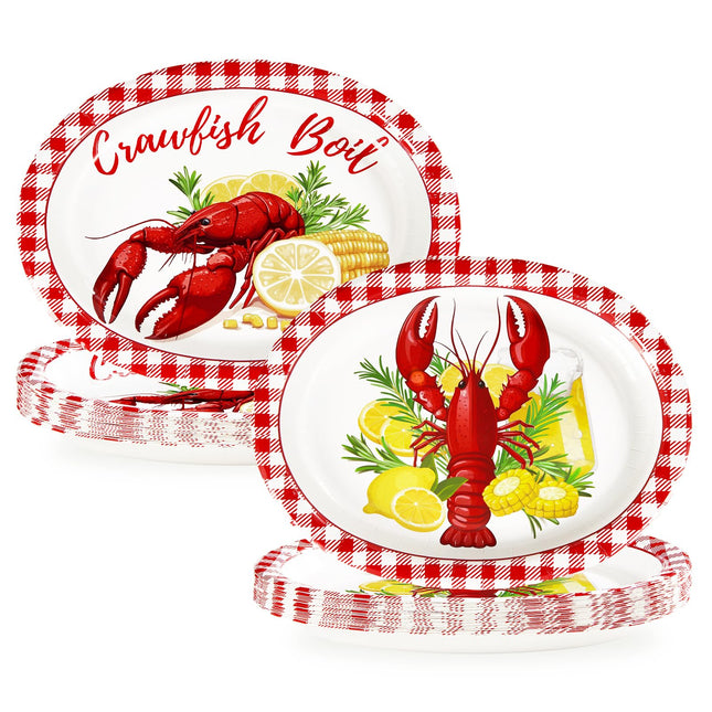 Greencian 50Pcs Crawfish Boil Large Oval Paper Plates for BBQ 12 x 10 Inch