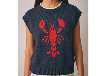 CUBRIDGE Lobster Sweater Vest Women Sweater Tank Sleeveless Knit Vests Navy