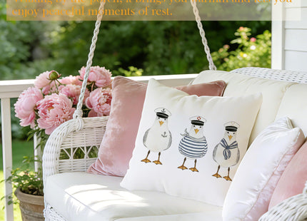 JLLBF Nautical Seagull Pillow Cover 18x18 Double-Sided, Nautical Decor for Home, Funny Sailor Seagull Coastal Ocean Decorative Throw Pillow Cover for Home Bedroom Couch Bed