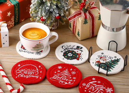 Leinuosen 6 Pcs Christmas Coasters, Cotton Xmas Snowman Cup Mats