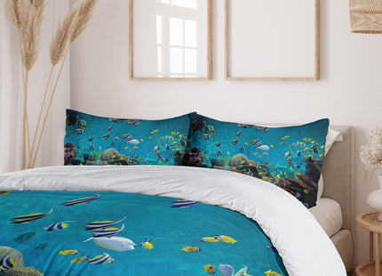 Ambesonne Ocean Duvet Cover Set, Untouched Wild Underwater Aquatic World Corals Exotic Fishes Seascape, Decorative 2 Piece Bedding Set with 1 Pillow Sham, Twin Size, Purple Lilac