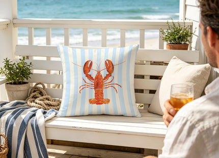 Exqcom Coastal Lobster Pillow Covers, New England Nautical Red Lobster Blue White Stripes Throw Pillow Covers for Beach House Summer Home, Preppy Beach Room Decor, Easter Coast Seafood Decor