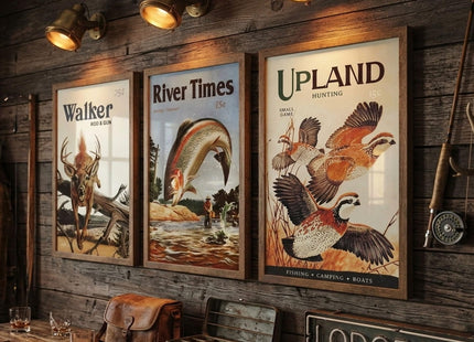 DHEEM 3Pcs Vintage Outdoor Fishing Canvas Wall Art Unframed 16x24in