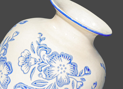 Wancetang Blue and White Chinoiserie Vase for Home Decor- 7 Inch Ceramic Floral Vase for Pampas Grass, Night Stand, Coastal, Kitchen Island, Dining Table Decor