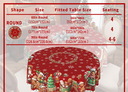 ZORKET Red Round Christmas Gingerbread Tablecloth 70 Inch, Waterproof Machine Washable Fabric Polyester Christmas Table Cloths Round Gingerbread Xmas Holiday Tablecloths for Kitchen Dining Party