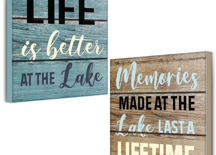 Yulejo 2 Pcs Lake House Wood Sign Rustic Lake Life Wall Decor for Cabin
