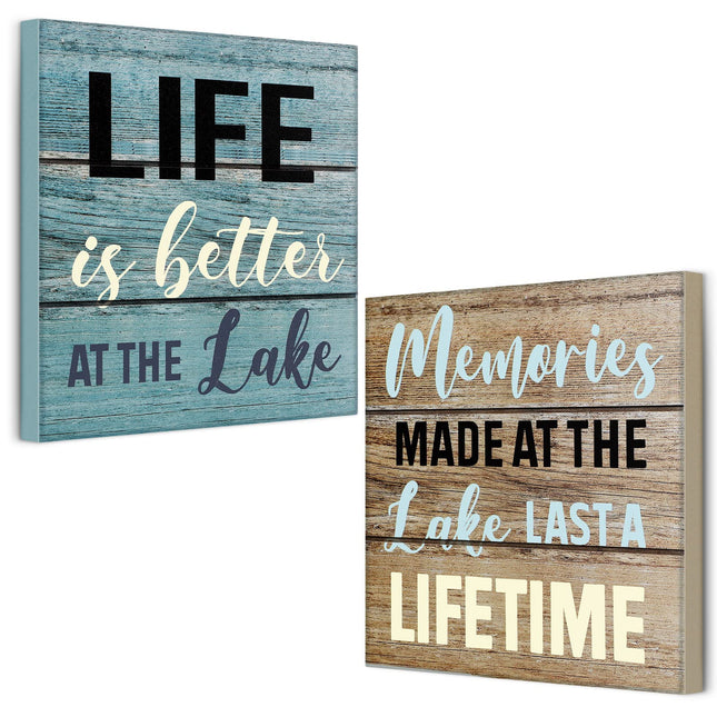 Yulejo 2 Pcs Lake House Wood Sign Rustic Lake Life Wall Decor for Cabin