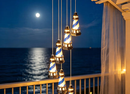 Lighthouse Wind Chimes Outdoors Solar Hanging Lighthouse Decorative Outdoor Lighthouse Solar Lighthouse Windchime（Blue）