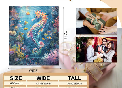 Mounidso Seahorse Blanket, Sea Horse Flannel Blanket Gifts for Women, Soft Warm Lightweight Ocean Blankets for Living Room Home Sofa Travel Decor 50" x 60"
